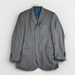 Arnold Brant Reda Super 120's Light Grey Blue Windowpane Blazer Jacket Read*